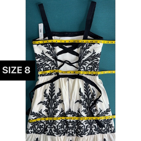 Alice + Olivia Saige Cotton Linen Blend Off White Black Tiered Maxi Dress - Picture 9 of 13